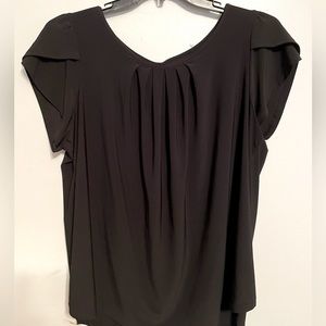 Black Pleated Front Cap Sleeve Blouse